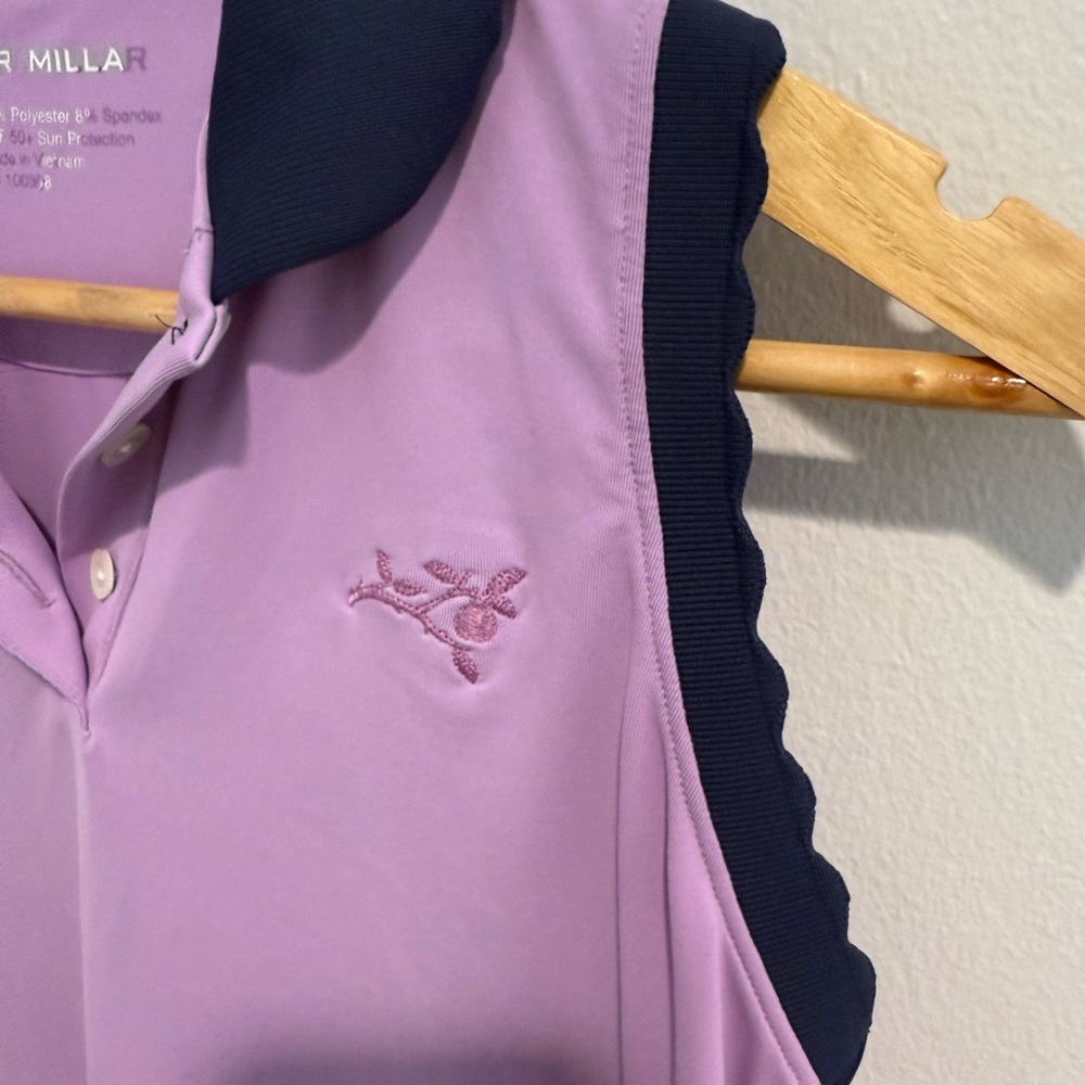 PETER MILLAR Stretch Sleeveless Jersey Polo Shirt Purple Navy Golf Tennis - Picture 7 of 9